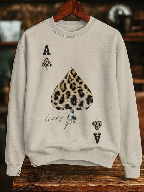 Lucky Ace Print Casual Cotton Sweatshirt