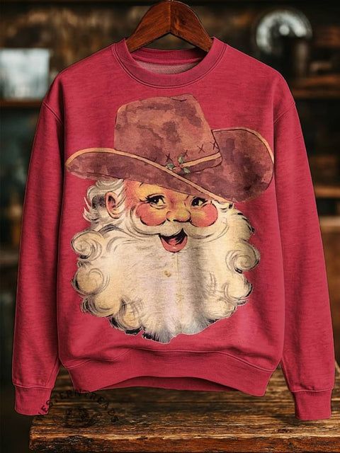 Cowboy Christmas Print Casual Cotton Sweatshirt