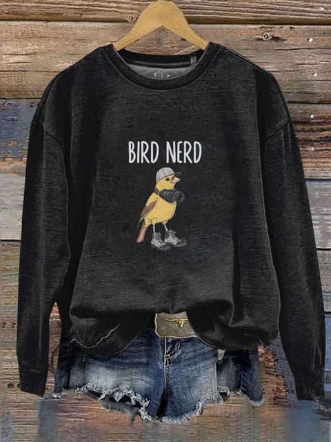 BIRD NERD Print Cotton Sweatshirt