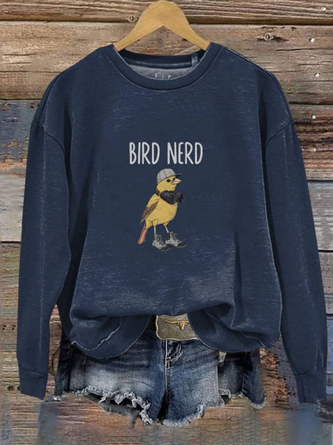 BIRD NERD Print Cotton Sweatshirt