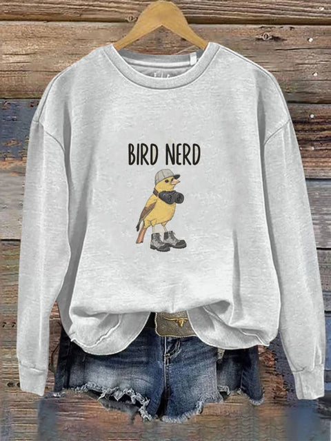 BIRD NERD Print Cotton Sweatshirt