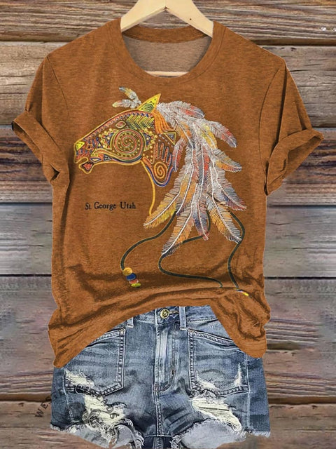 Arziona Painted Graphic Horse Print T-shirt
