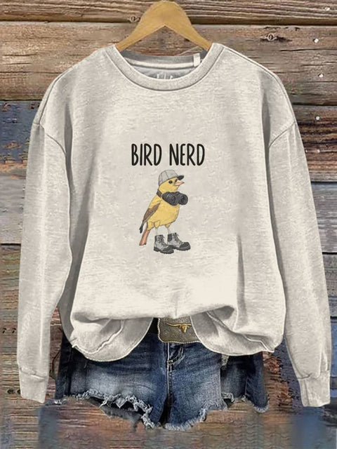 BIRD NERD Print Cotton Sweatshirt