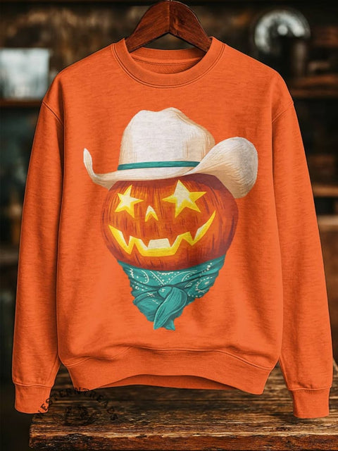Pumpkin Print Casual Cotton Sweatshirt