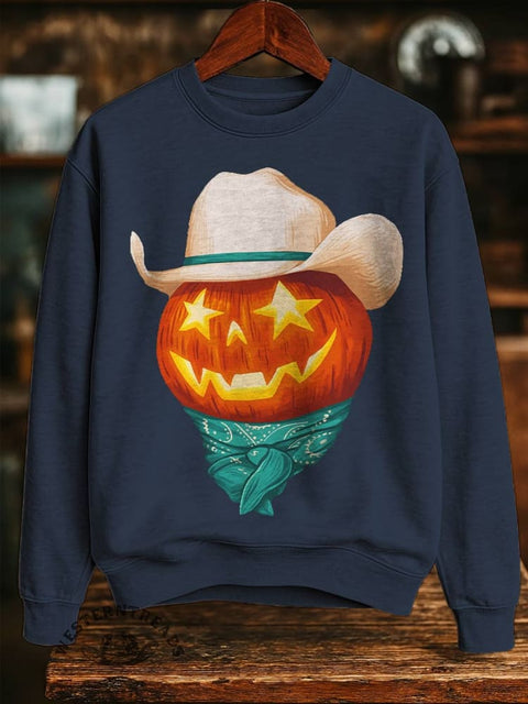 Pumpkin Print Casual Cotton Sweatshirt