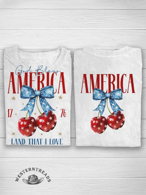 July 4th Cherry Bow Print T-shirt