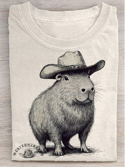 Capybara Cowboy Print T-shirt