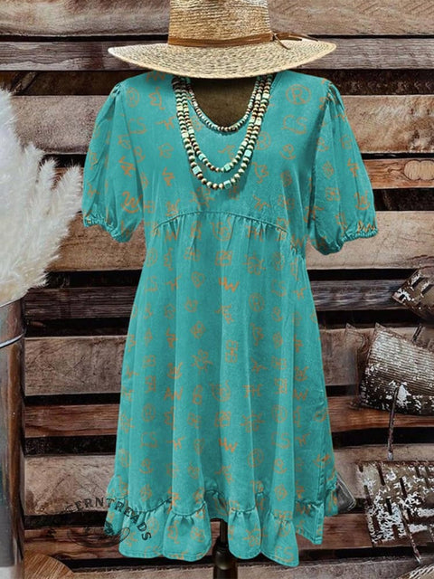 Women's Classic West Cattle Brands Print Pocket Cotton Dress