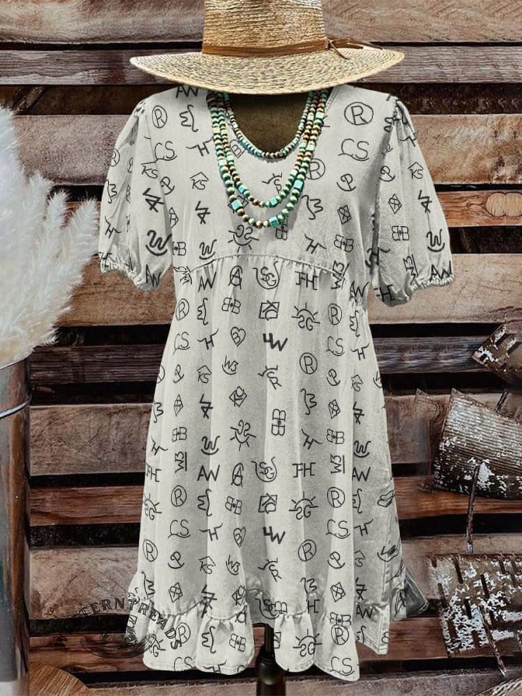 Women's Classic West Cattle Brands Print Pocket Cotton Dress