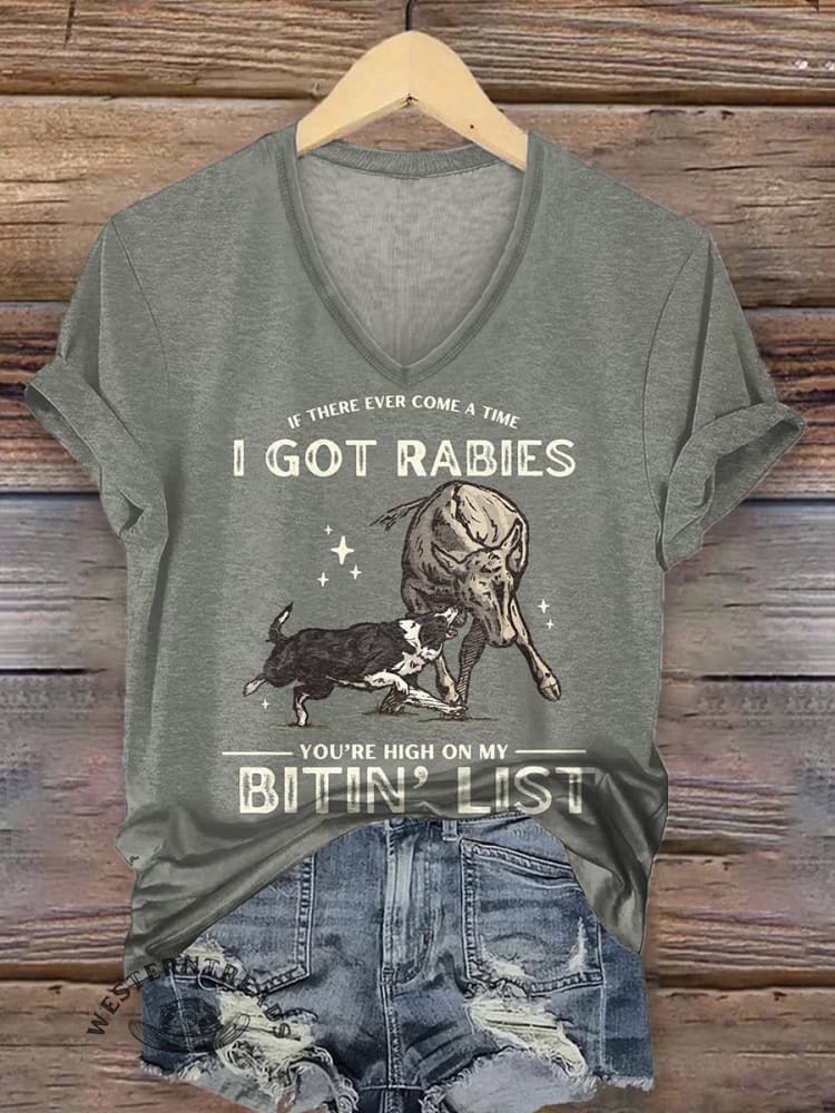 Women's Dog Print V-neck Casual T-Shirt