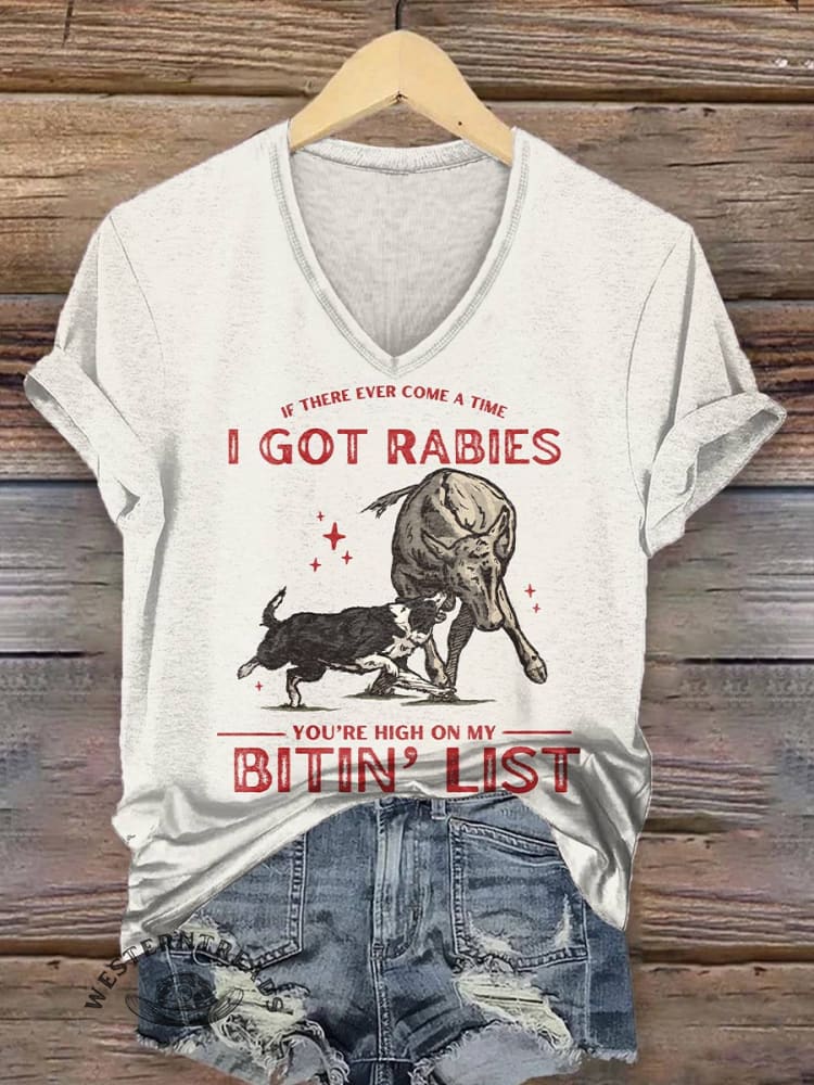 Women's Dog Print V-neck Casual T-Shirt