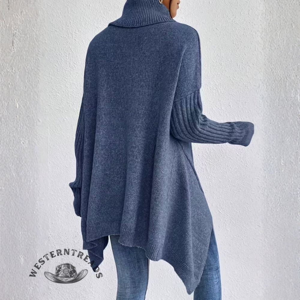 Women's Long Turtleneck Solid Color Sweater With Irregular Hem