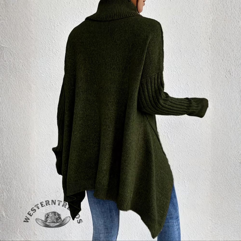 Women's Long Turtleneck Solid Color Sweater With Irregular Hem