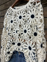 Vintage Western Art Soft Casual Crocheted Flowers Shirt