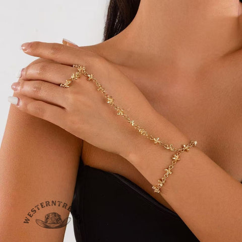 Metal Flower Cross Necklace Earrings Bracelet Set