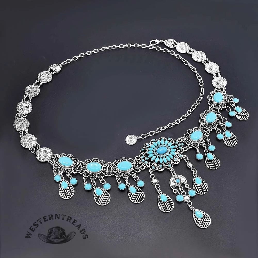 Vintage Turquoise Water Drop Tassel Belt