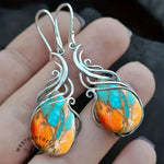 Vintage Bohemian women's turquoise pattern earrings hollow teardrop earrings