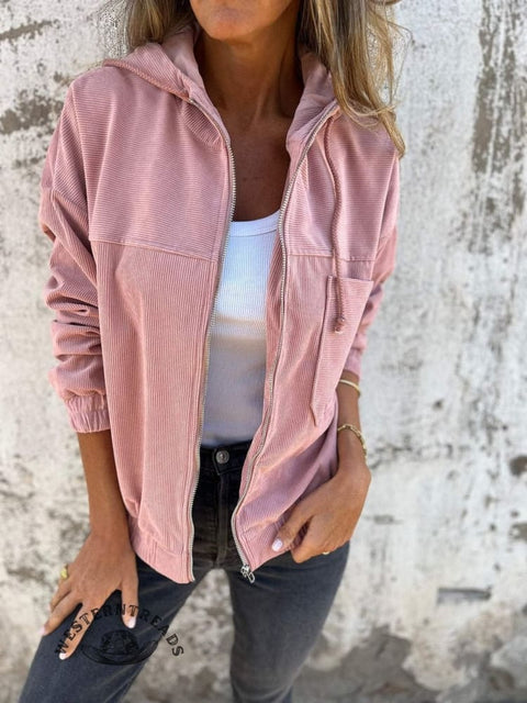 Fall Women's Solid Color Corduroy Hooded Jacket Coat