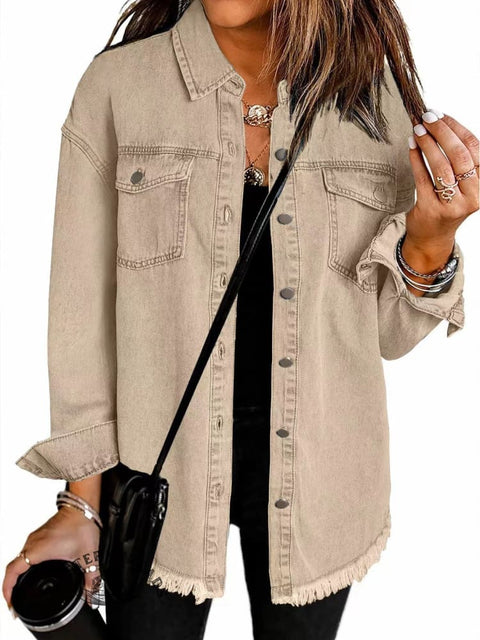 Fall Washed Denim Brushed Jacket Coat