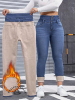 Women's Fleece Lined High Strech Thick Jeans