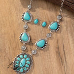 Western style retro special-shaped turquoise necklace with earrings jewelry set
