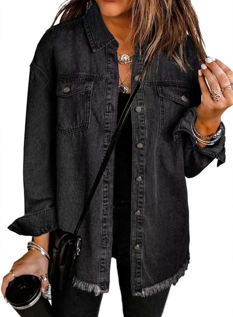 Fall Washed Denim Brushed Jacket Coat