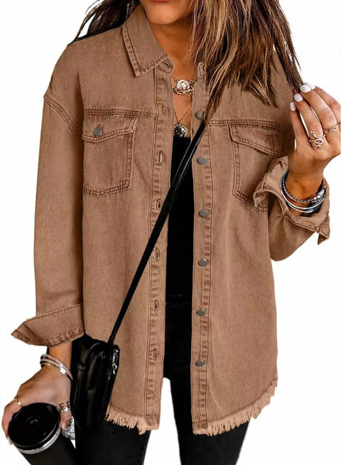 Fall Washed Denim Brushed Jacket Coat