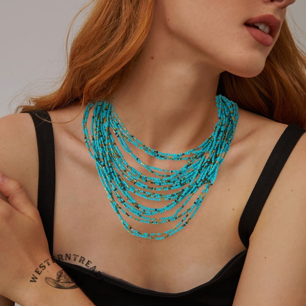 Vintage exaggerated multi-layer millet bead necklace