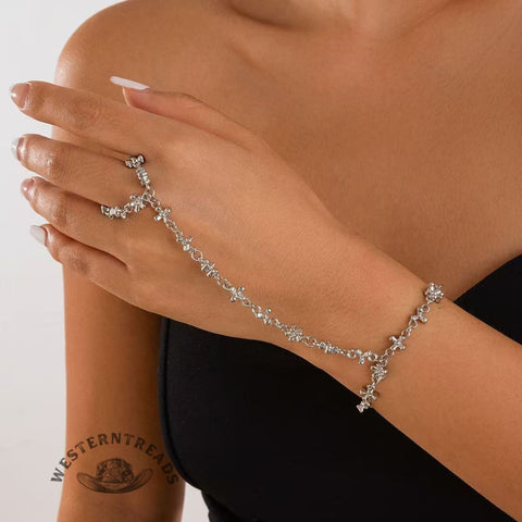 Metal Flower Cross Necklace Earrings Bracelet Set