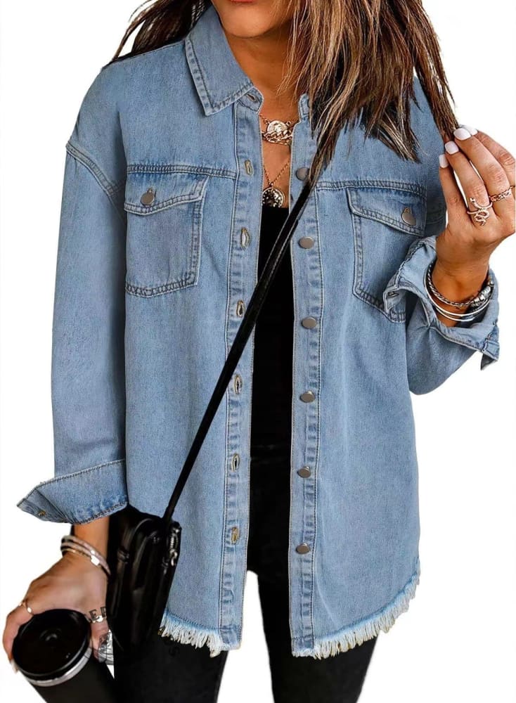 Washed Denim Brushed Solid Color Jacket Coat
