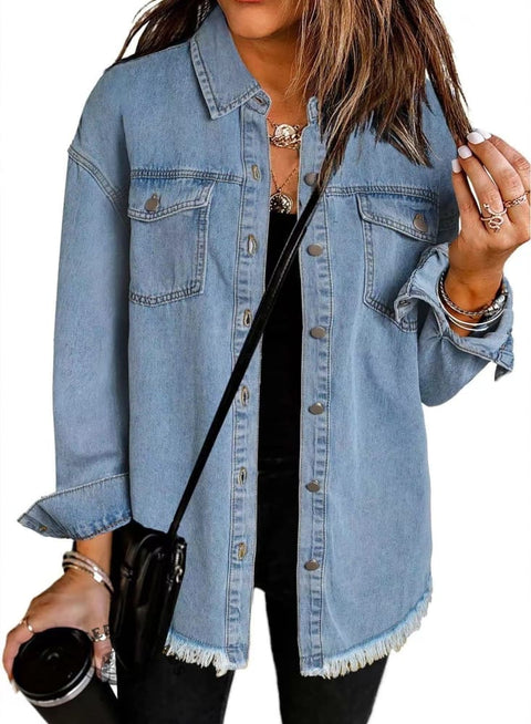 Fall Washed Denim Brushed Jacket Coat