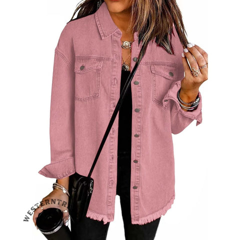 Fall Washed Denim Brushed Jacket Coat