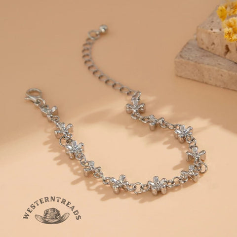 Metal Flower Cross Necklace Earrings Bracelet Set