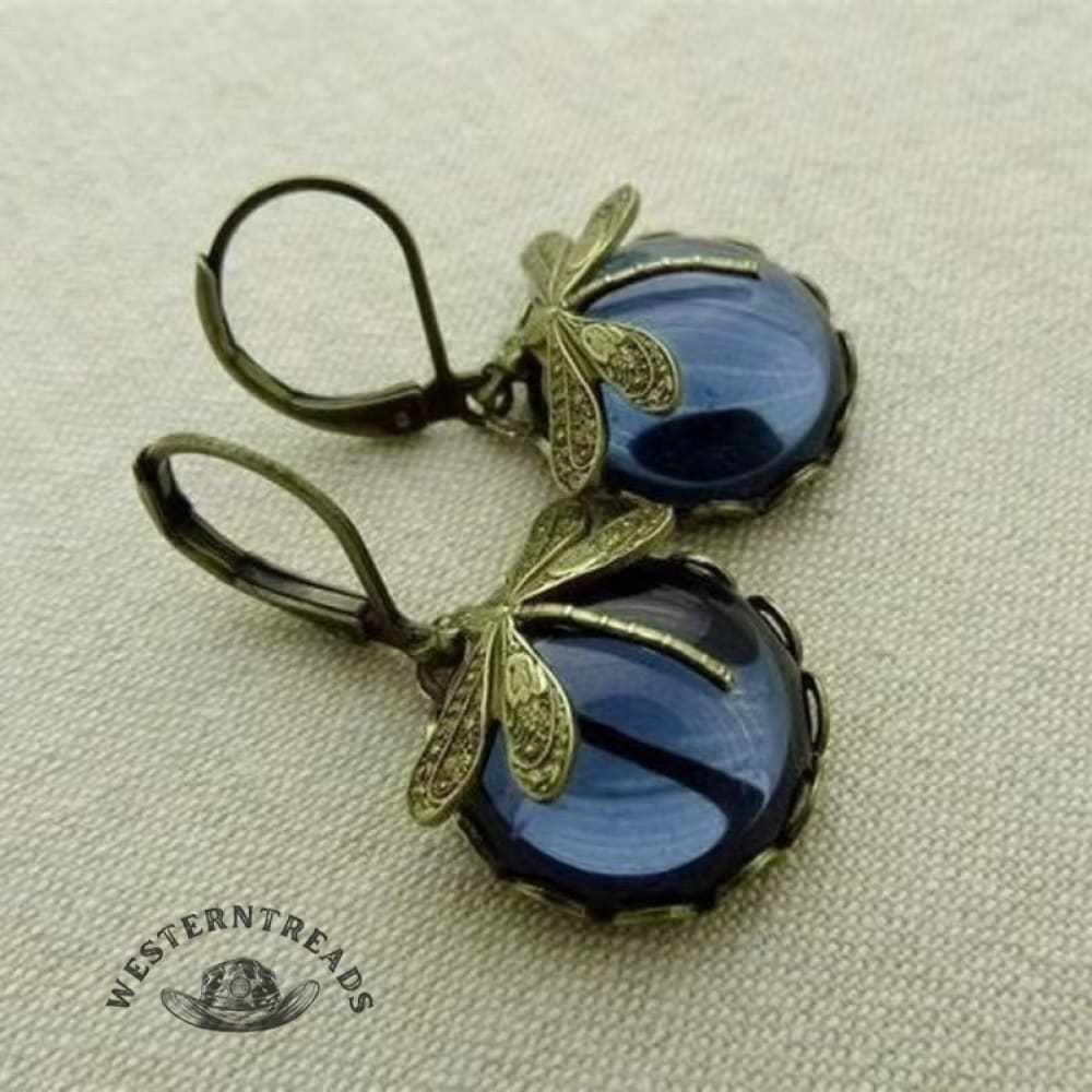Spherical Dragonfly Earrings in Antique Gold
