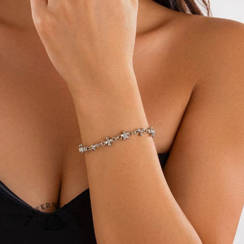 Metal Flower Cross Necklace Earrings Bracelet Set