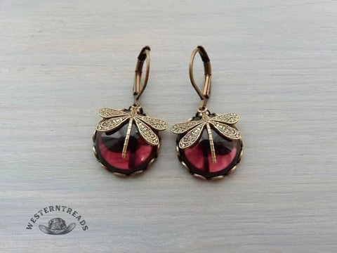Spherical Dragonfly Earrings in Antique Gold