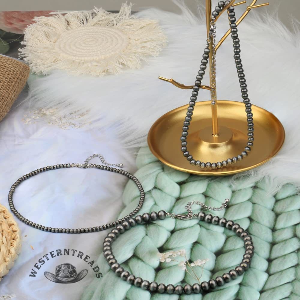 Very popular ✨Navajo Imitation Pearl Premium Brushed Shiny Black Necklace 3 piece Set