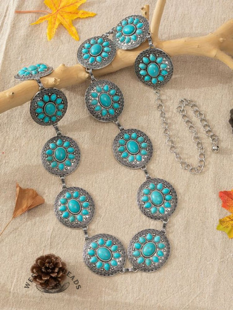 Western Bohemian ethnic style handmade turquoise waist chain belt