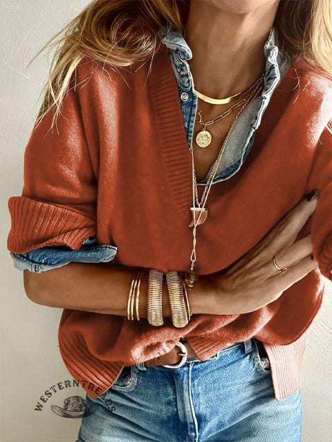 Women's Solid Color Casual Pullover Sweater