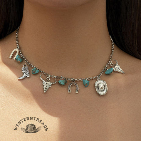 Turquoise Bullhead Boot Necklace