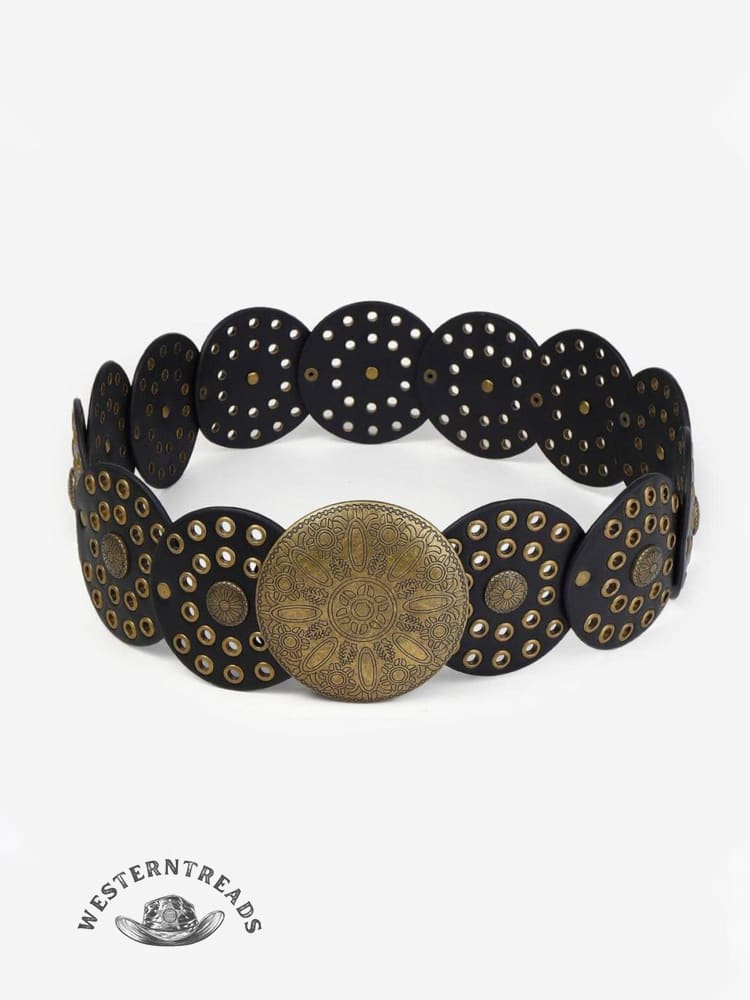Round Hollow European and American Retro Cowboy Western Belt Round Hollow