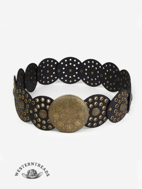 Round Hollow European and American Retro Cowboy Western Belt Round Hollow