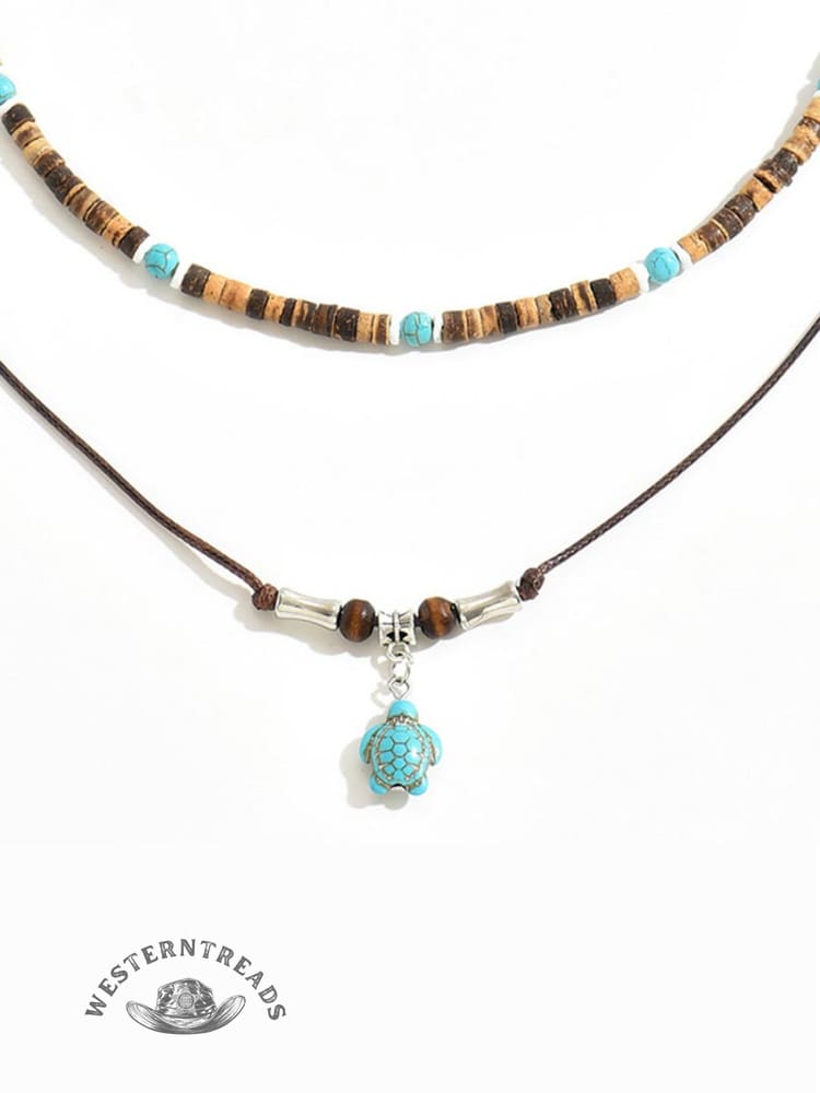 Coconut Shell Turquoise Turtle Necklace Set