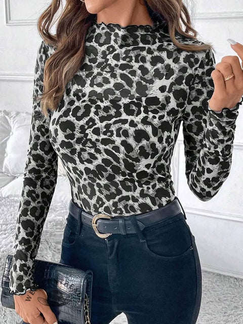 Women's Fashionable Mesh Black Ear-edge Tight-fitting T-shirt Top