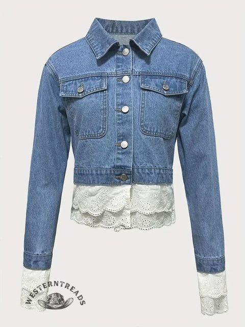 Casual Fashion Lace Stitching Denim Cotton Jacket