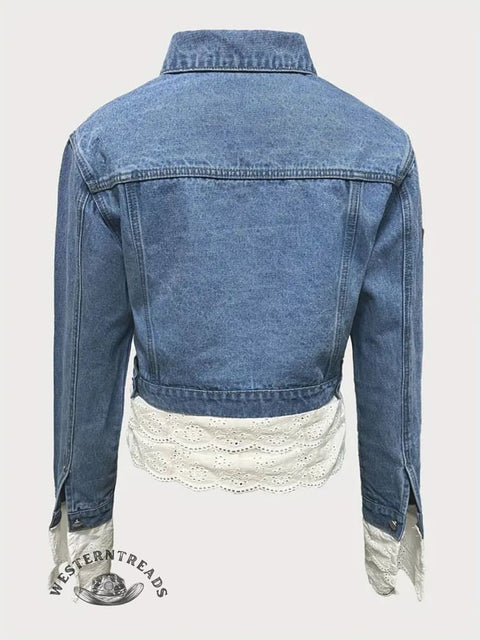 Casual Fashion Lace Stitching Denim Cotton Jacket