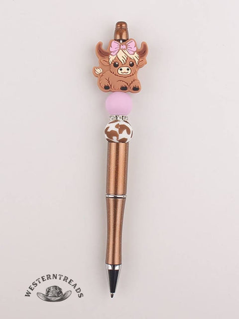 Multicolored Highland Cow Beaded Pen