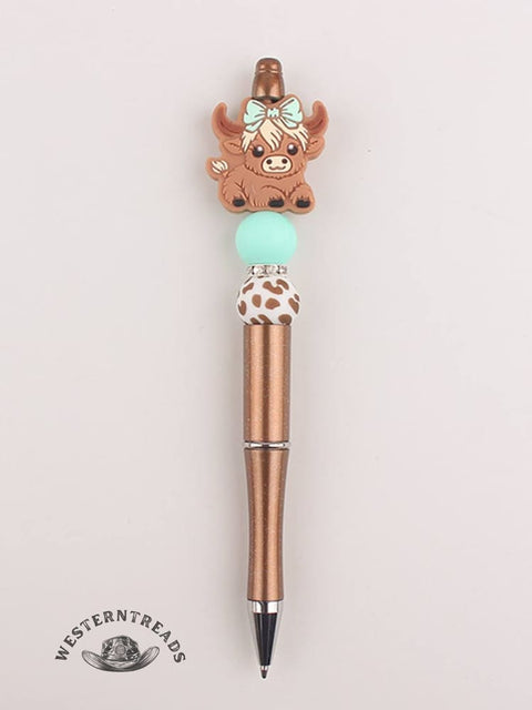 Multicolored Highland Cow Beaded Pen