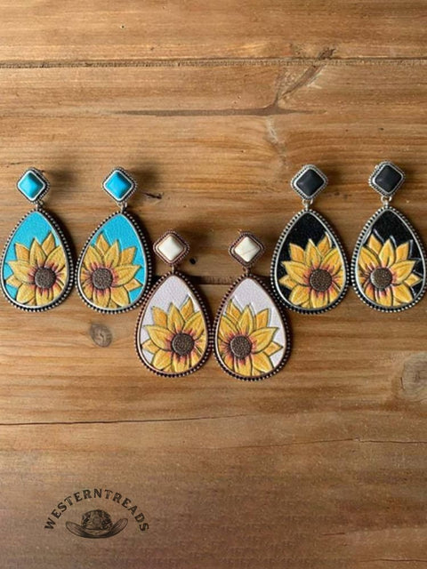 Retro Sunflower Waterdrop Bohemian Stud Earrings