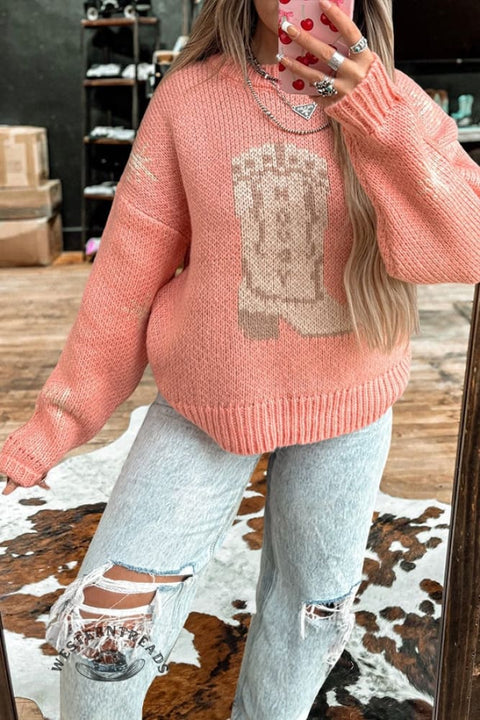 Western Boot Pattern Sweater
